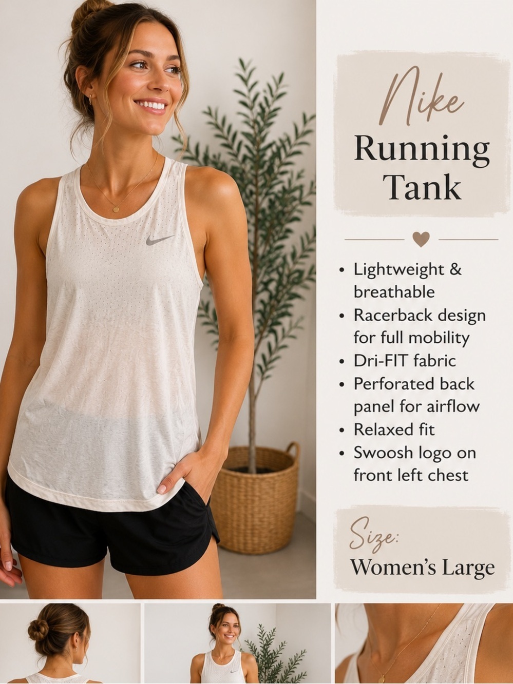 Nike dri fit Cream Performance Tank Top LARGE